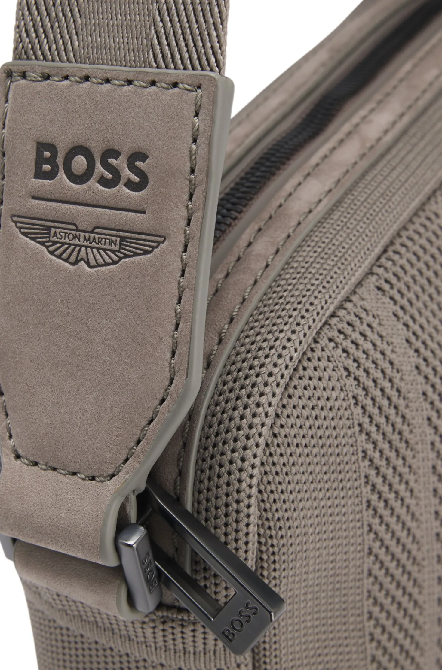 BOSS x ASTON MARTIN knitted crossbody bag with suede trims