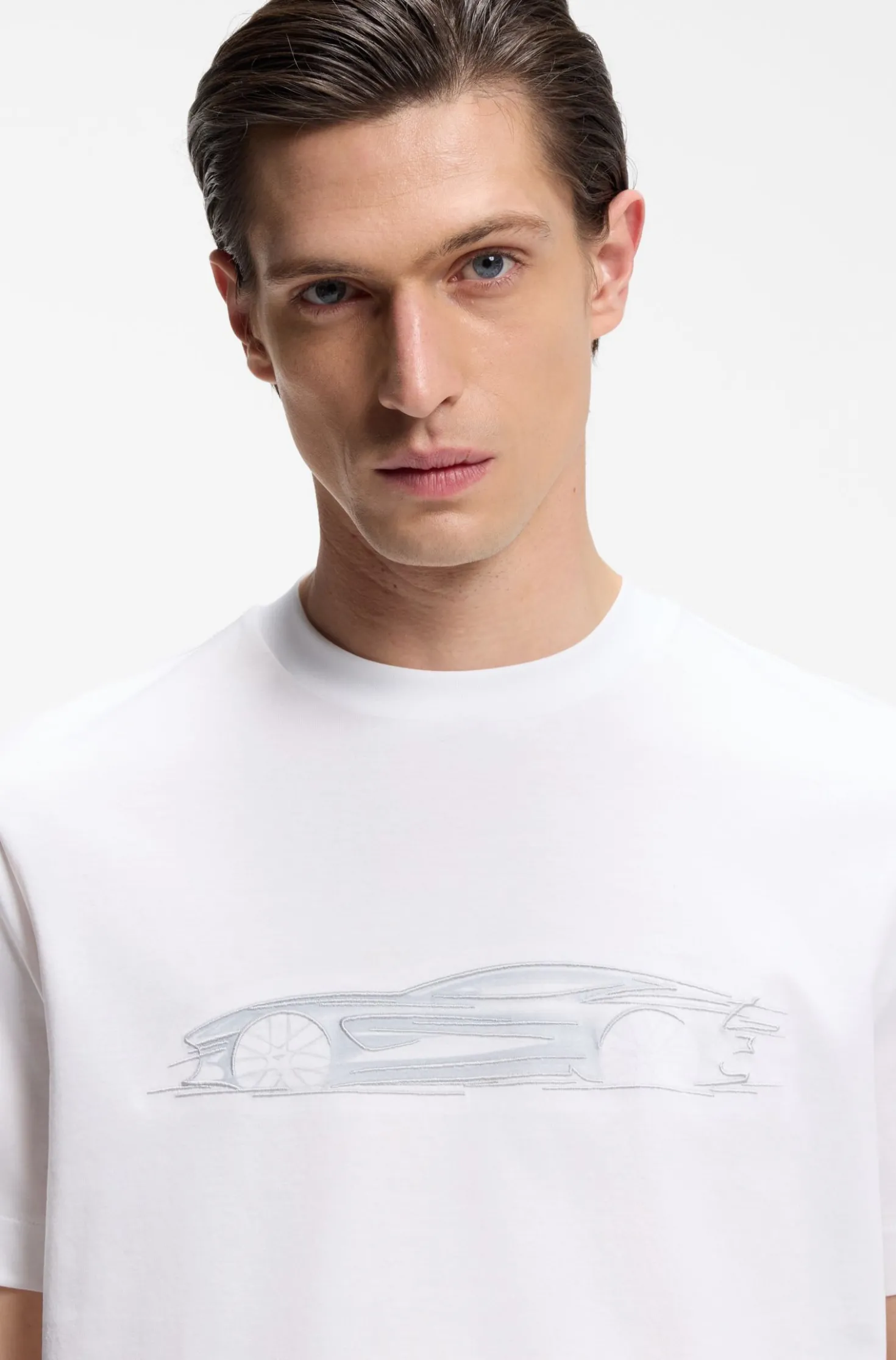 BOSS x ASTON MARTIN mercerised-cotton T-shirt with car artwork
