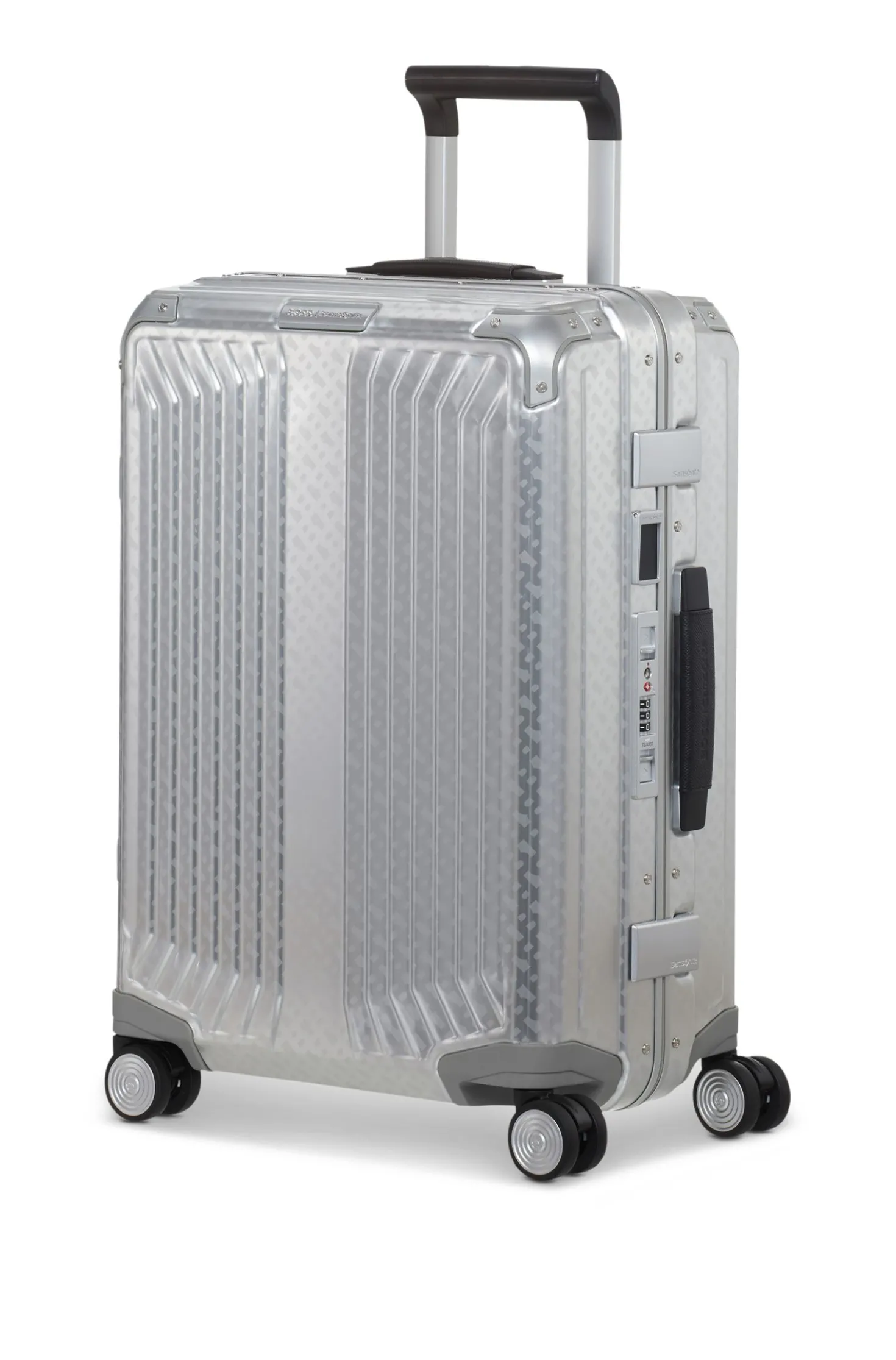 BOSS x Samsonite silver aluminium cabin-size suitcase 55cm