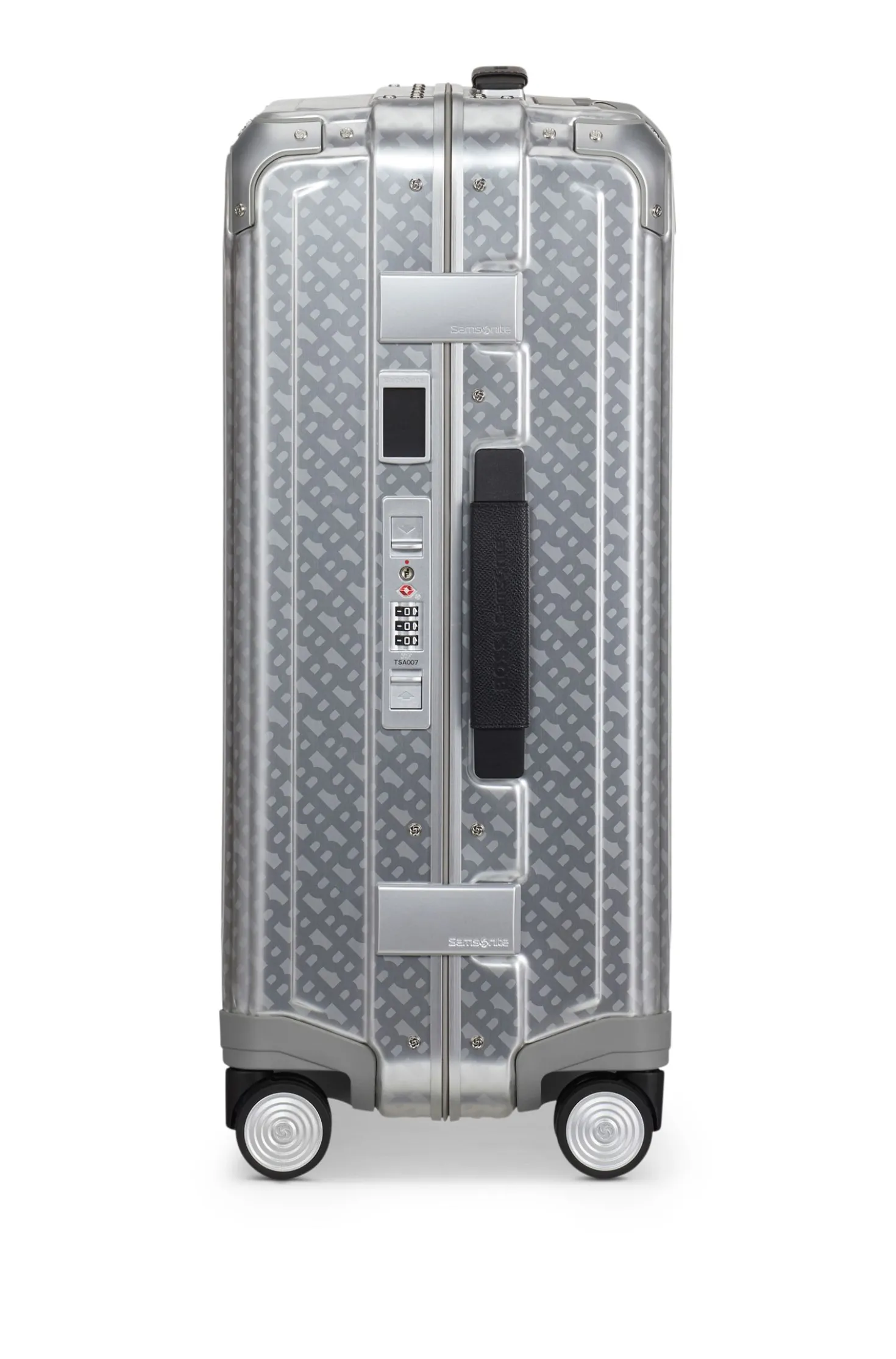 BOSS x Samsonite silver aluminium cabin-size suitcase 55cm