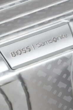 BOSS x Samsonite silver aluminium cabin-size suitcase 55cm