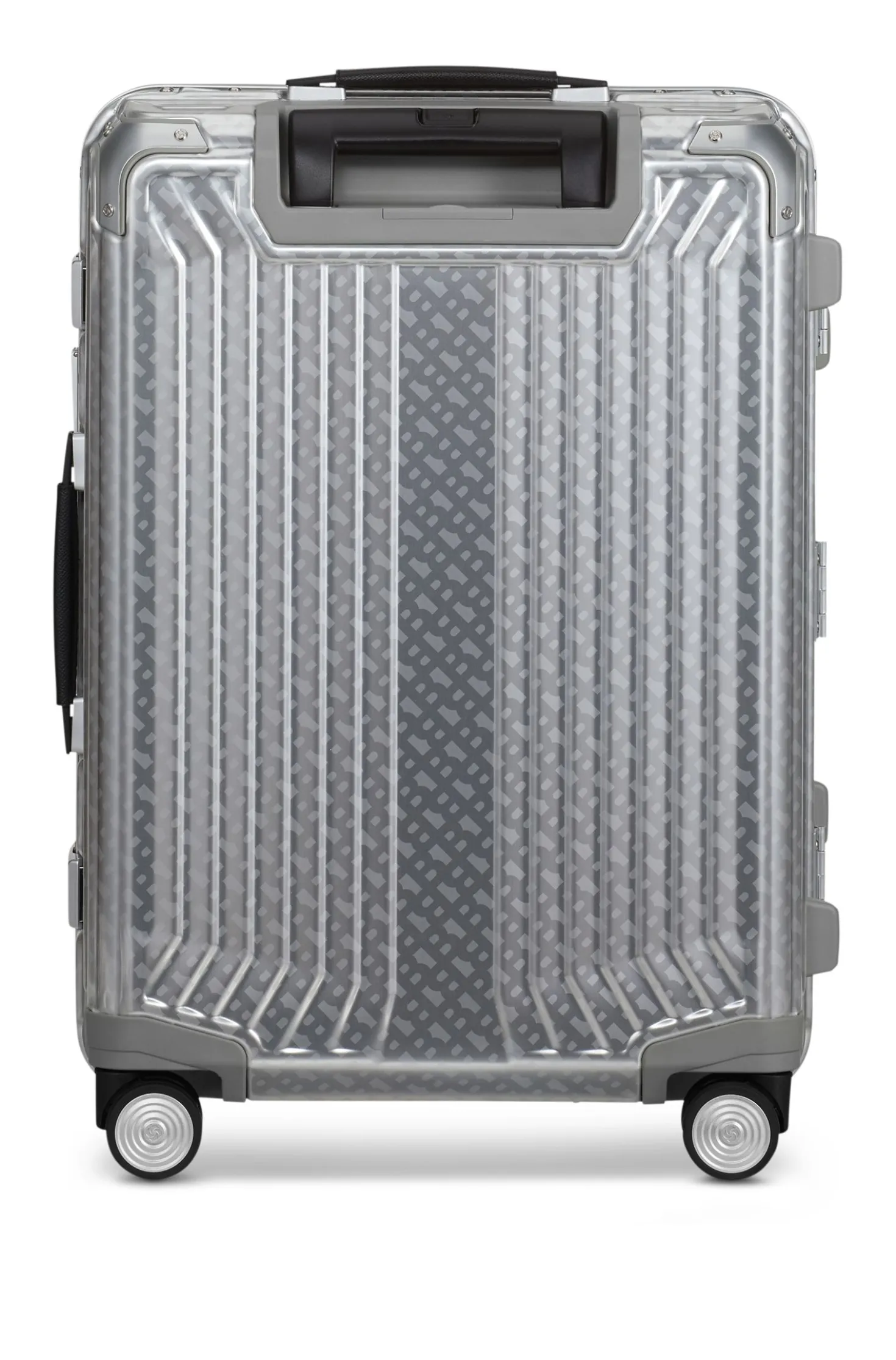 BOSS x Samsonite silver aluminium cabin-size suitcase 55cm