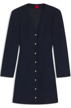 Bouclé dress with gold-tone buttons