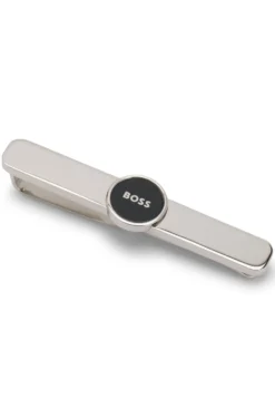 Brass tie clip with round logo detail