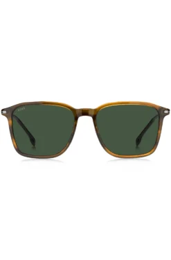 Brown-horn sunglasses with silver-tone temples