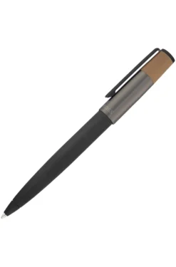 Brushed ballpoint pen with camel-coloured trim