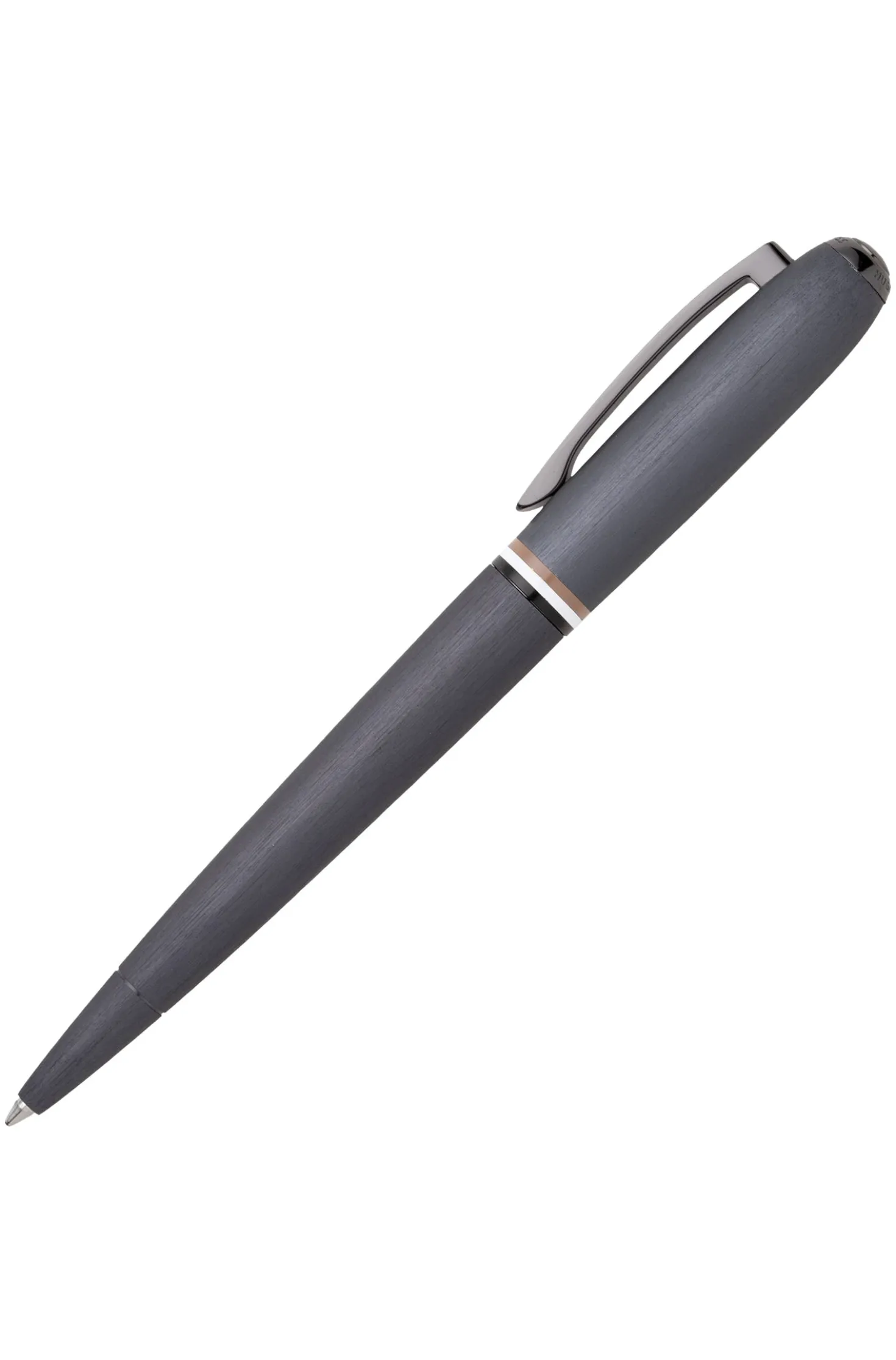 Brushed ballpoint pen with signature-stripe ring