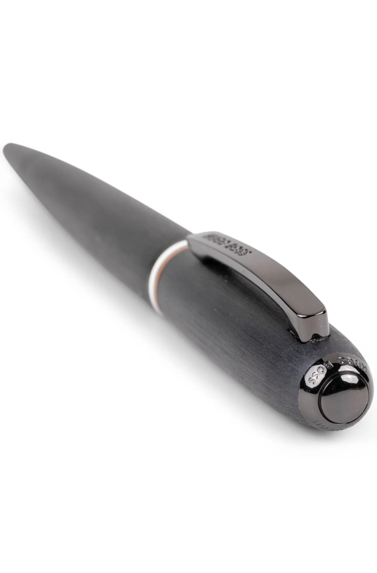 Brushed ballpoint pen with signature-stripe ring
