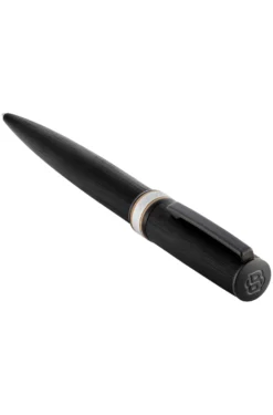 Brushed black ballpoint pen with signature-stripe ring