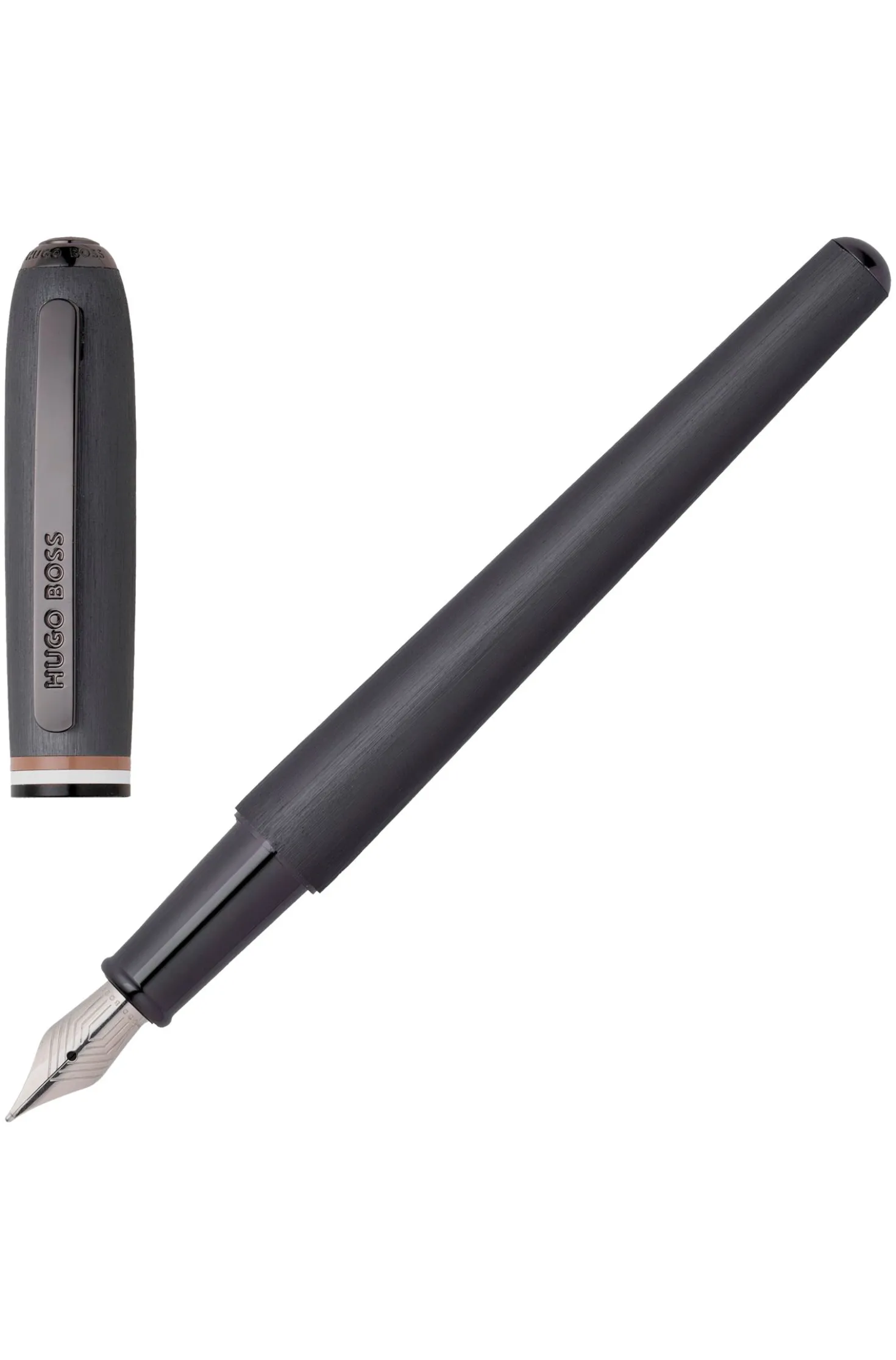 Brushed fountain pen with signature-stripe midring