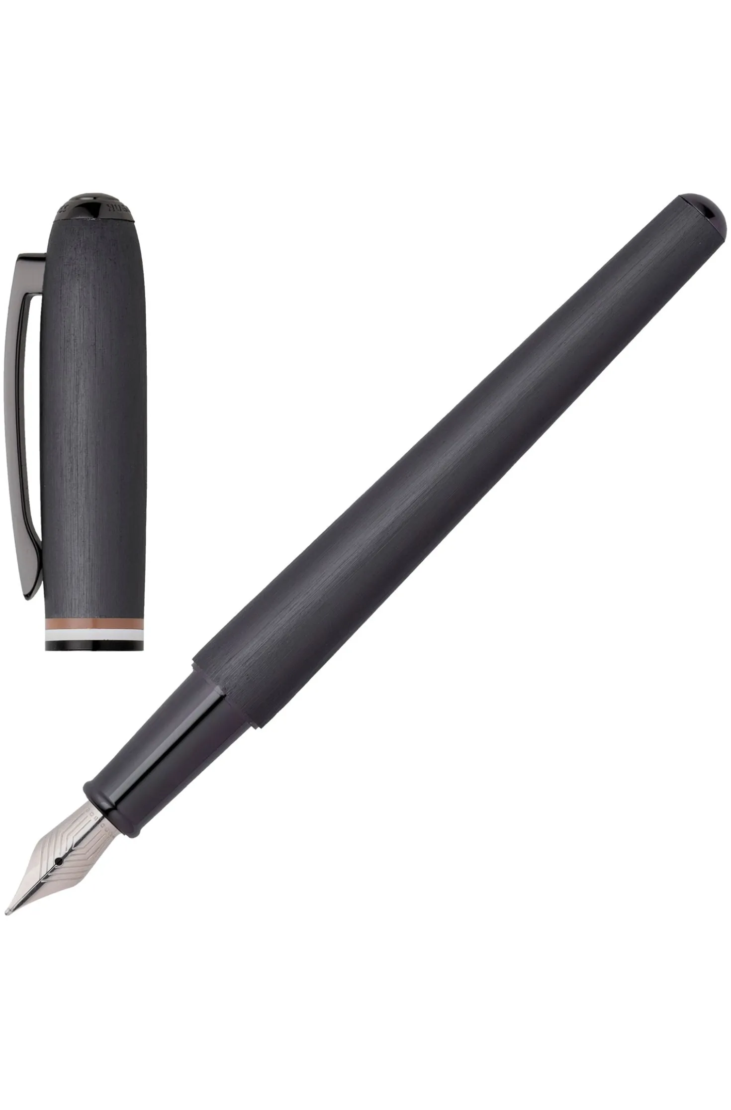 Brushed fountain pen with signature-stripe midring