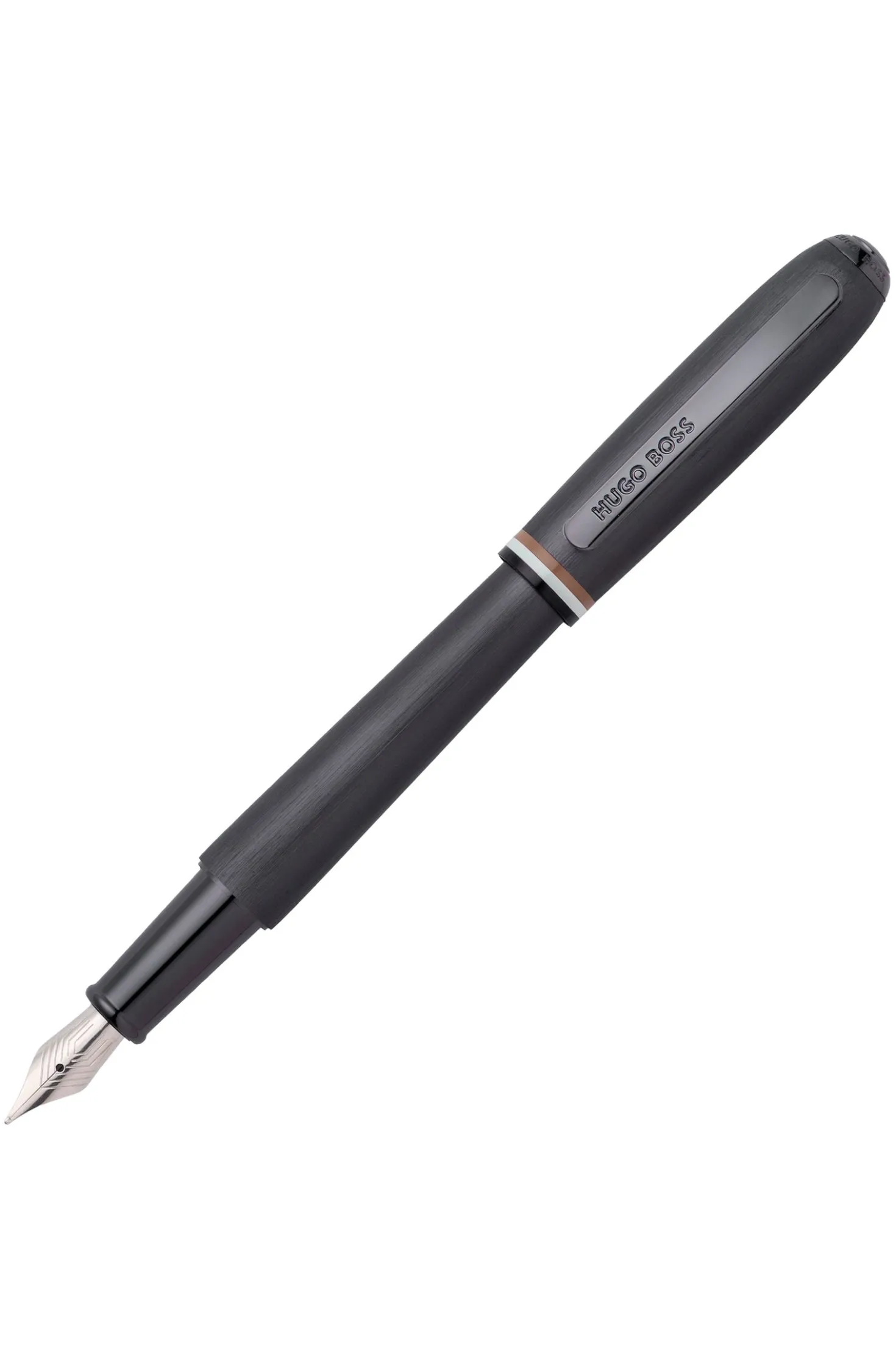 Brushed fountain pen with signature-stripe midring