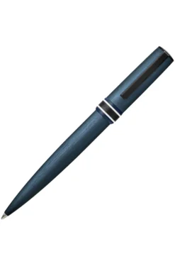 Brushed navy ballpoint pen with striped ring