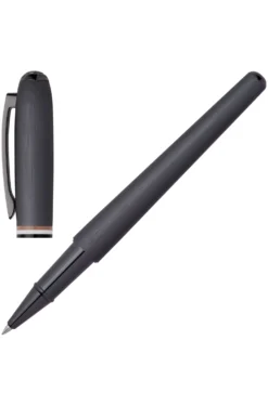 Brushed rollerball pen with signature-stripe ring