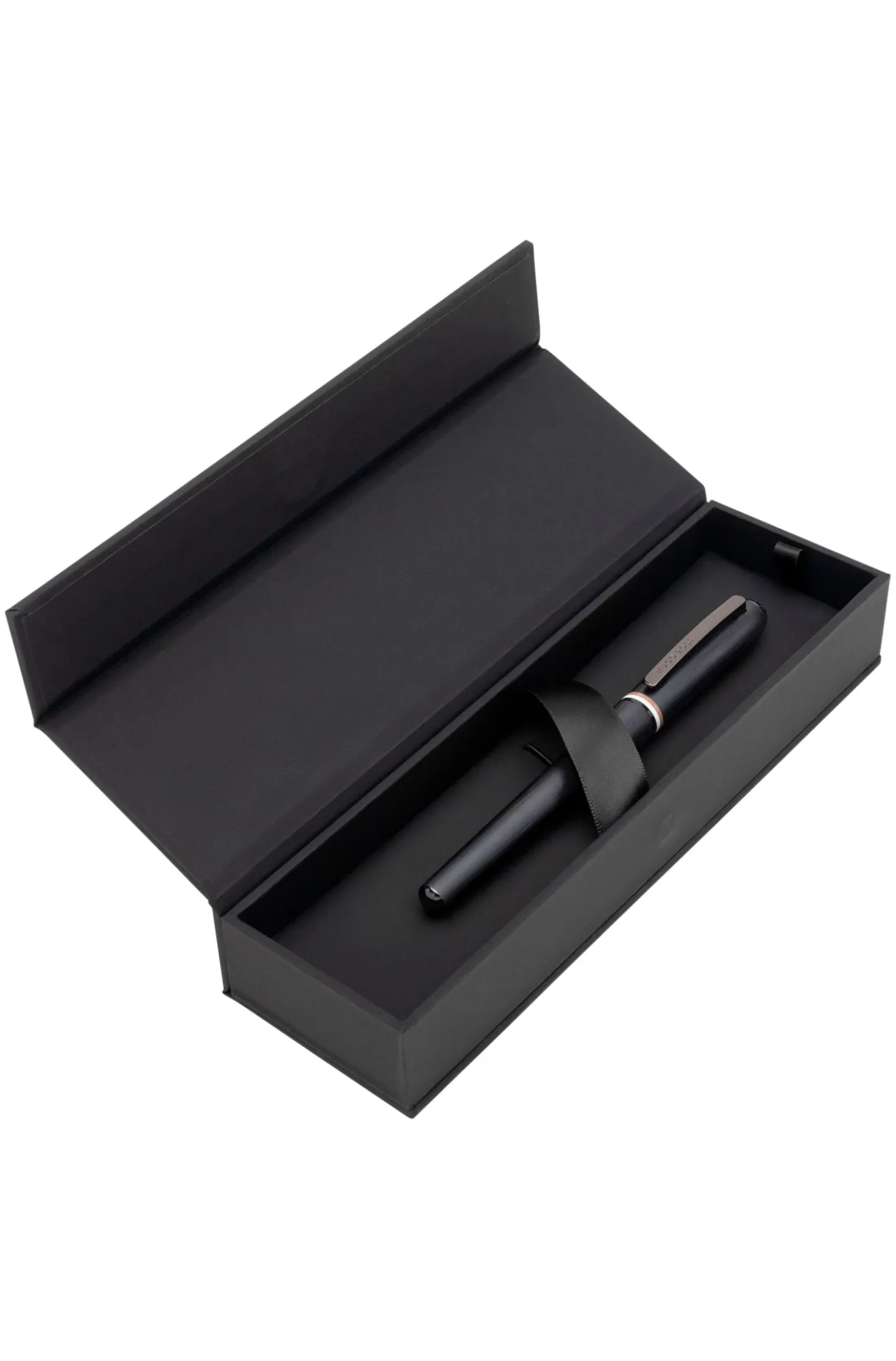 Brushed rollerball pen with signature-stripe ring