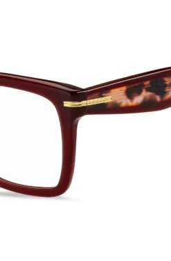 Burgundy-acetate optical frames with gold-tone hinges