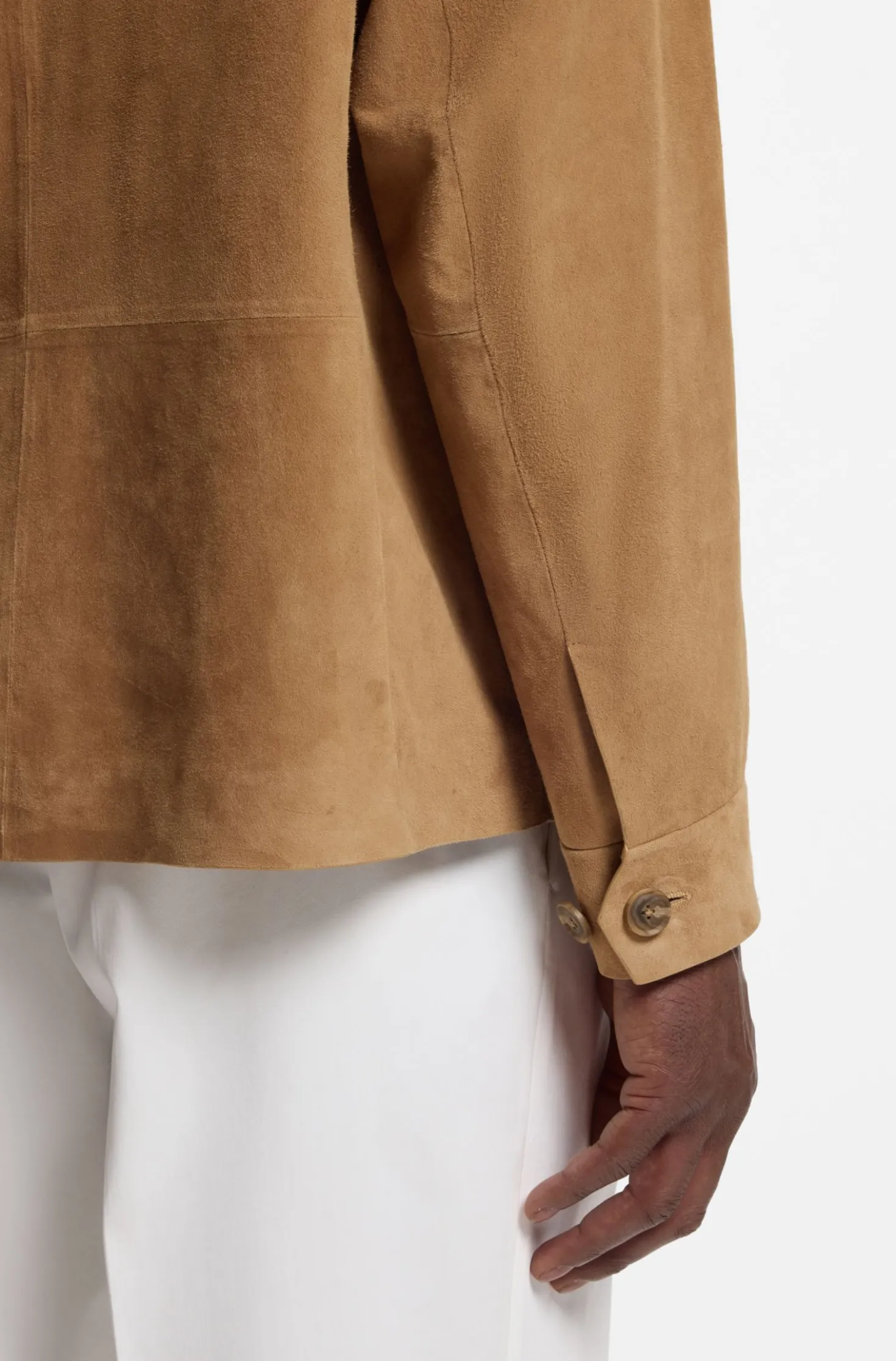 Button-up jacket in suede with checked lining