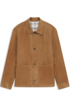 Button-up jacket in suede with checked lining