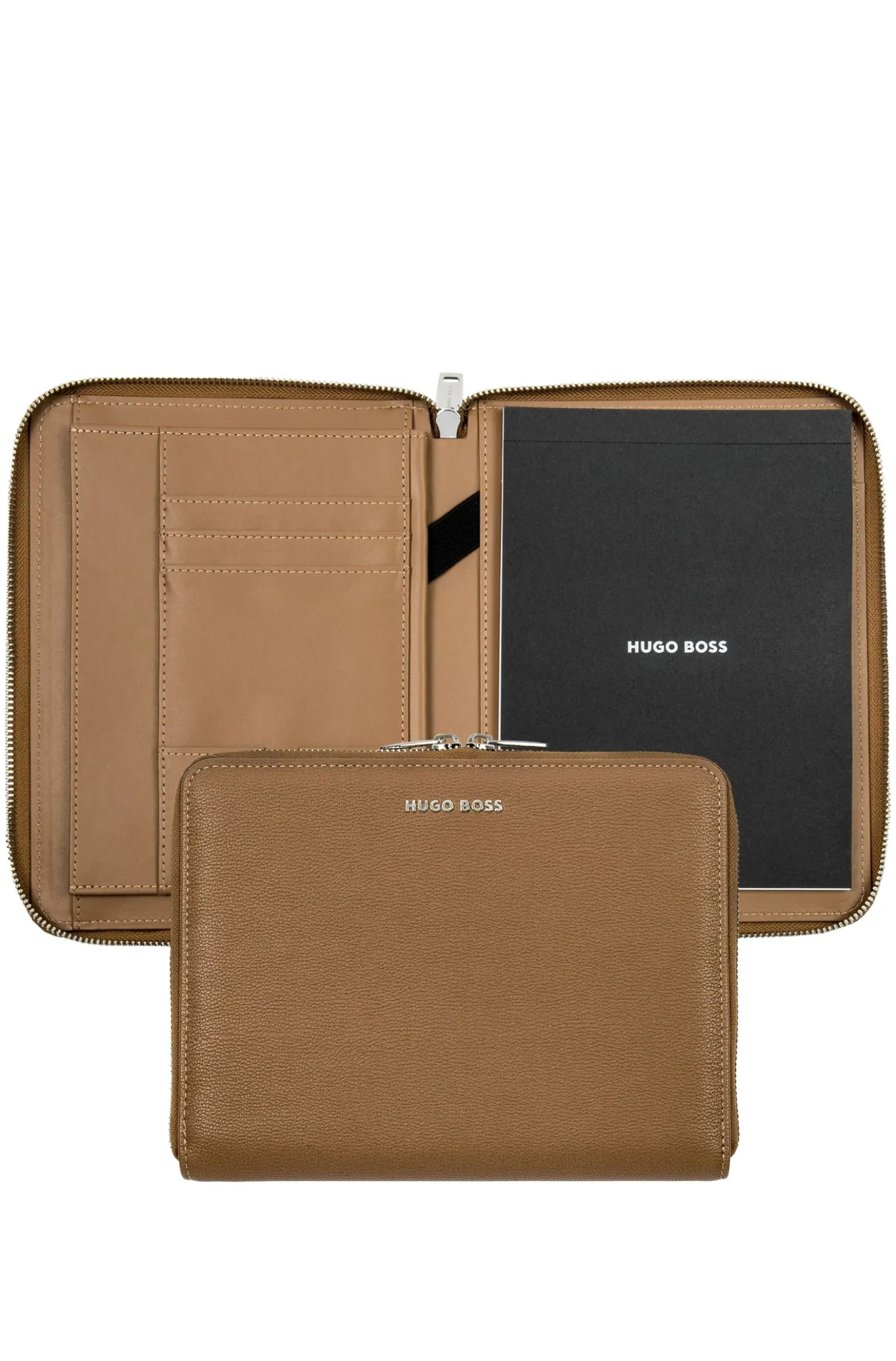 Camel A5 conference folder in pebble-textured faux leather