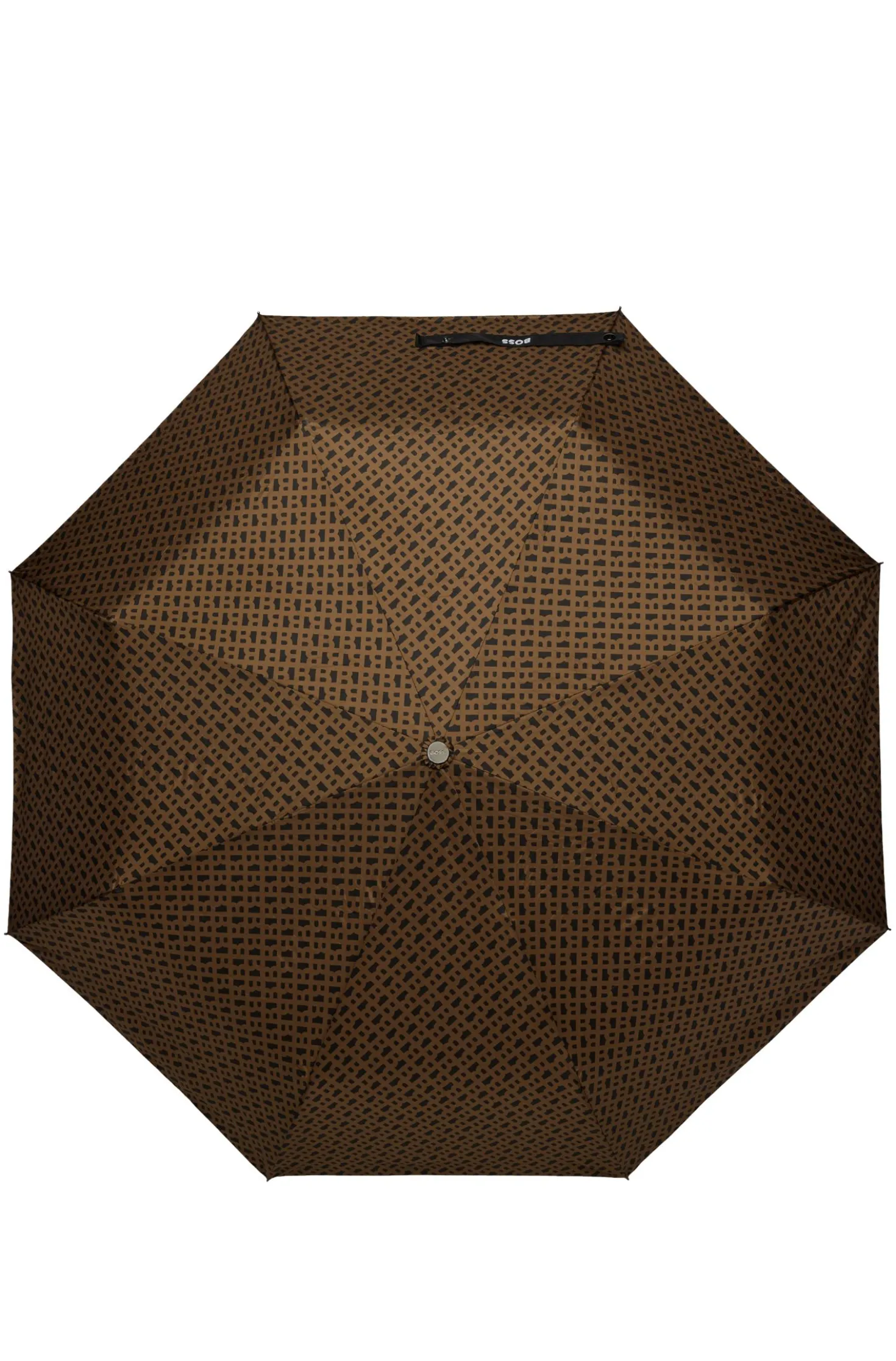 Camel monogram-pattern umbrella with logo strap