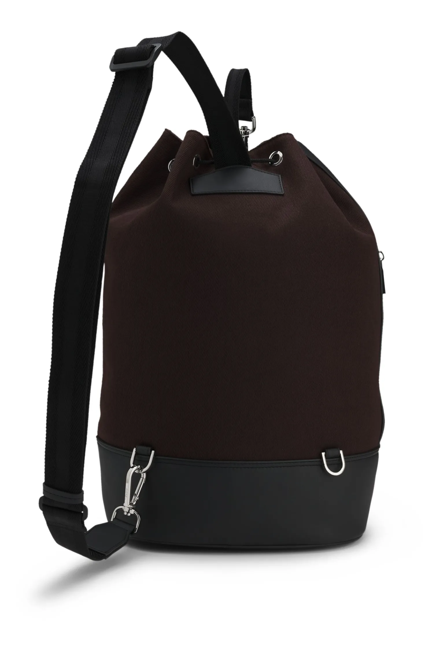 Canvas bucket bag with faux-leather trims