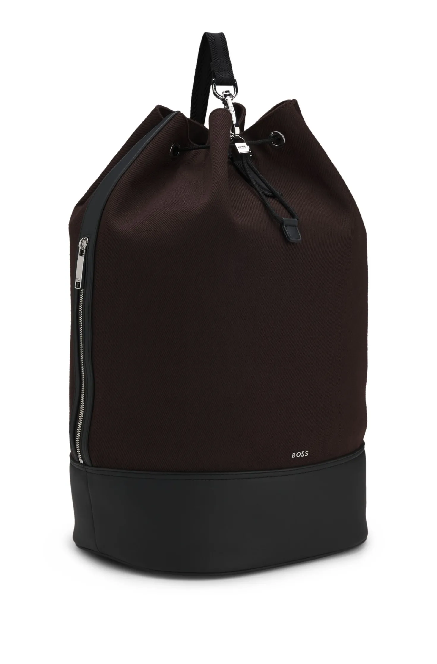 Canvas bucket bag with faux-leather trims