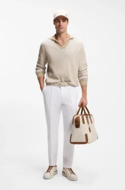 Canvas holdall with leather trims
