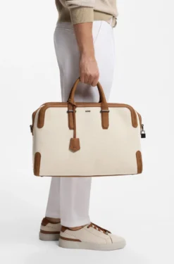 Canvas holdall with leather trims