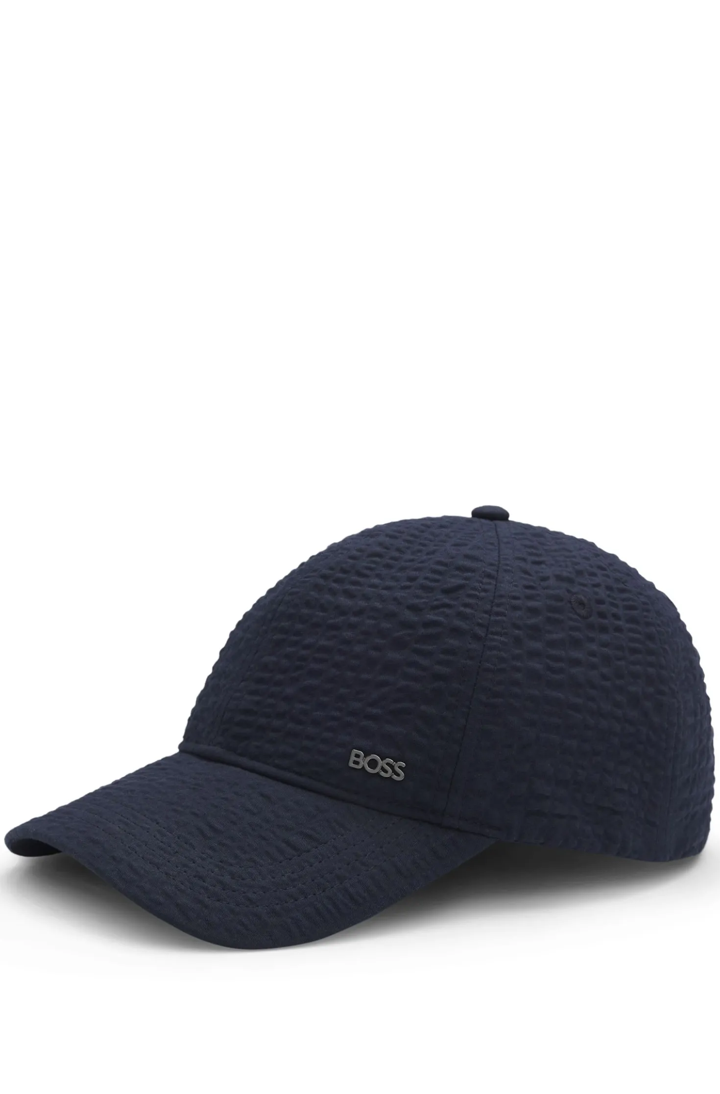 Cap in stretch-cotton seersucker with metallic logo lettering