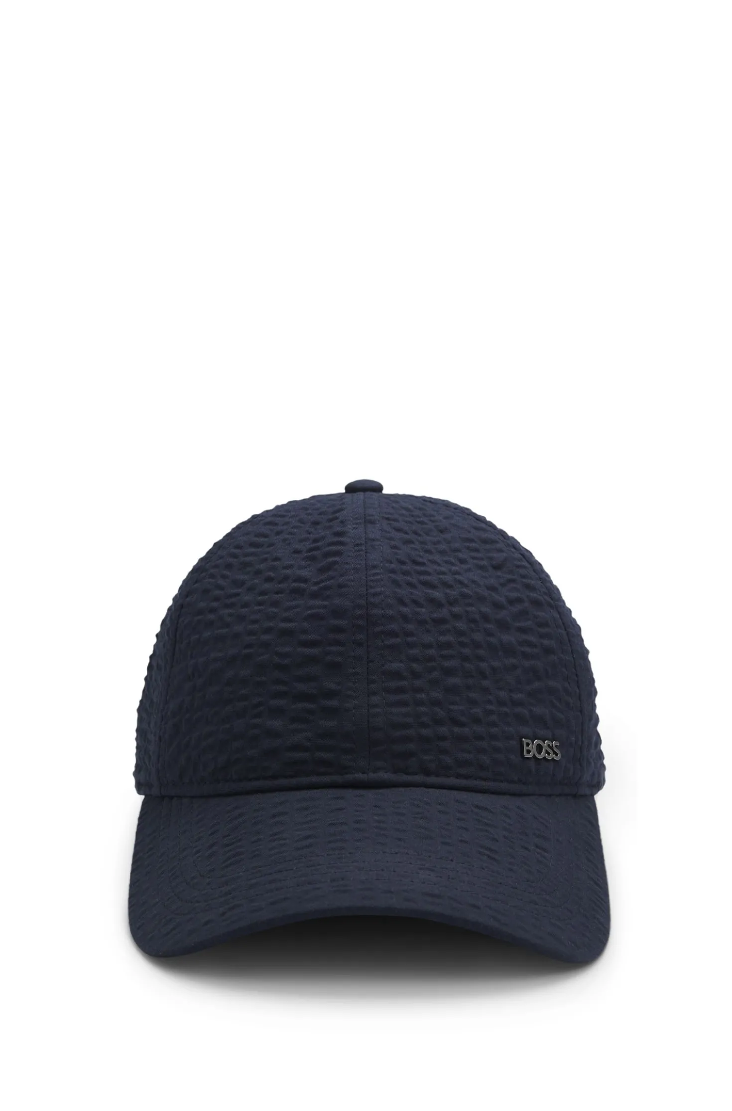 Cap in stretch-cotton seersucker with metallic logo lettering