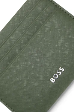 Card holder in textured leather with branding