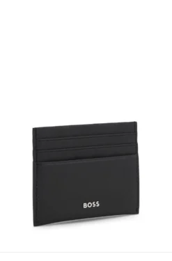 Card holder in textured leather with branding