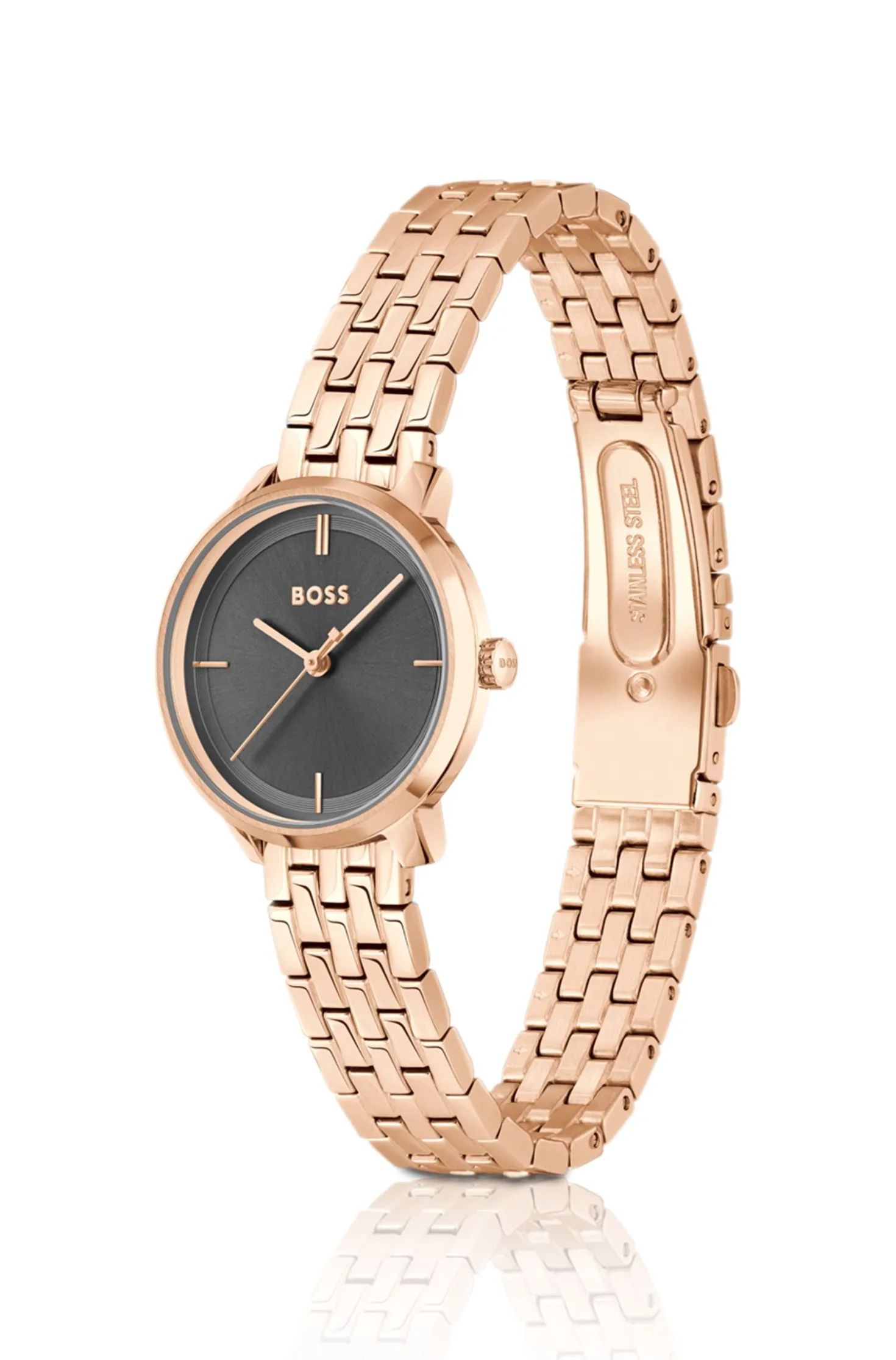 Carnation-gold-effect watch with grey dial