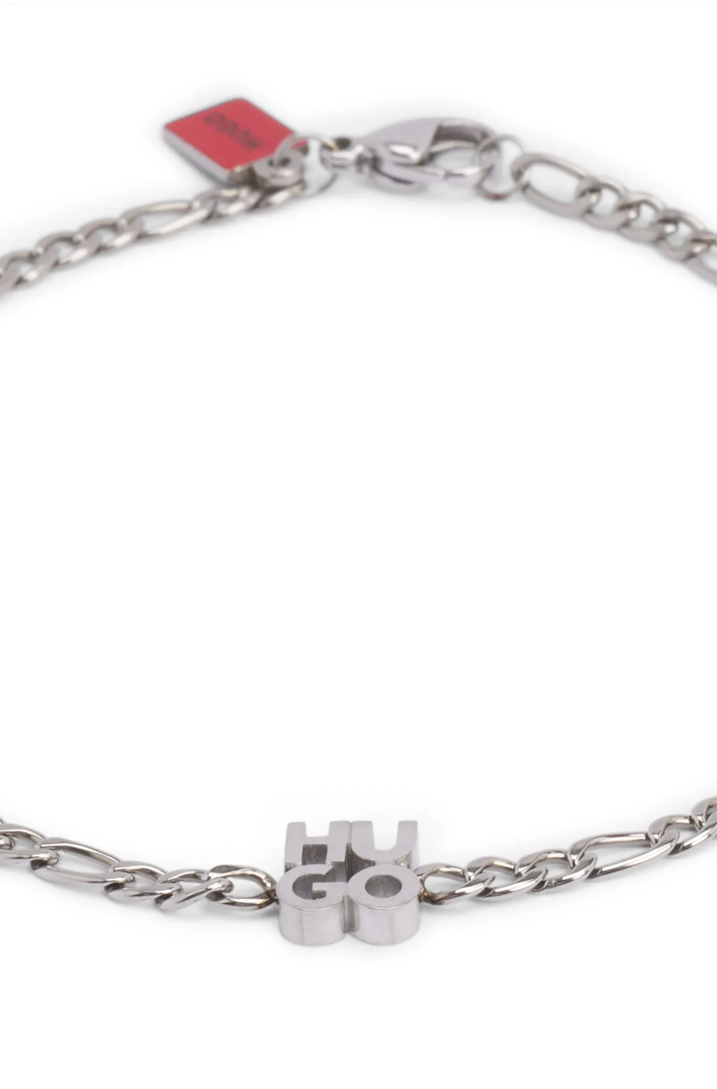 Chain cuff with stacked-logo plaque