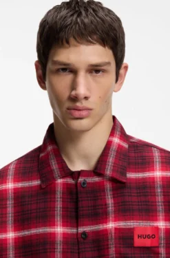Checked-cotton pyjamas with logo labels