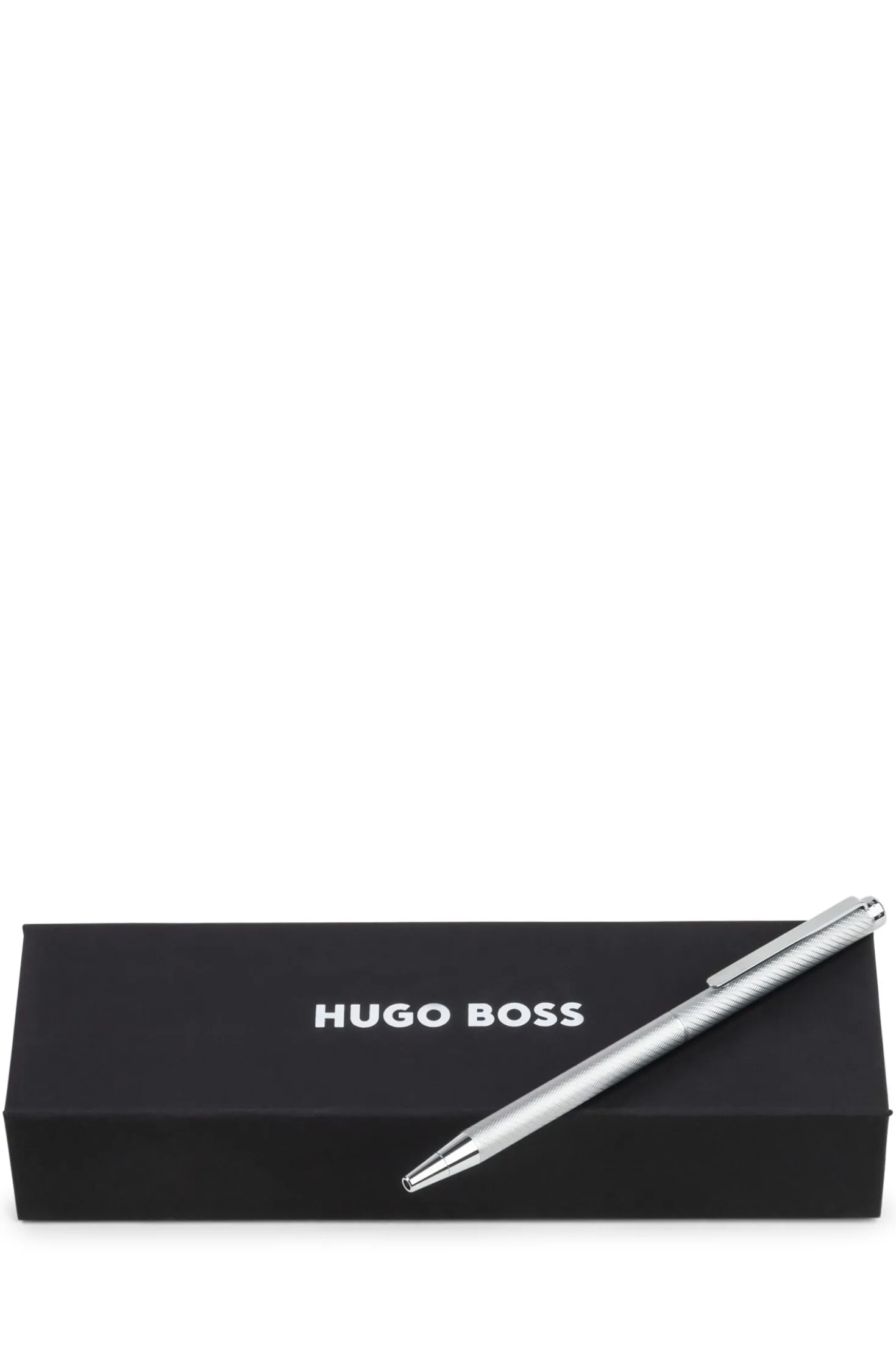 Chrome ballpoint pen with engraved pattern