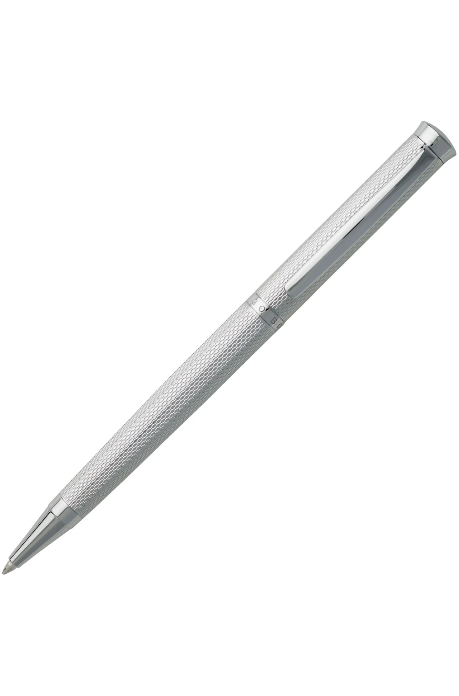 Chrome-plated ballpoint pen with diamond-cut engraving