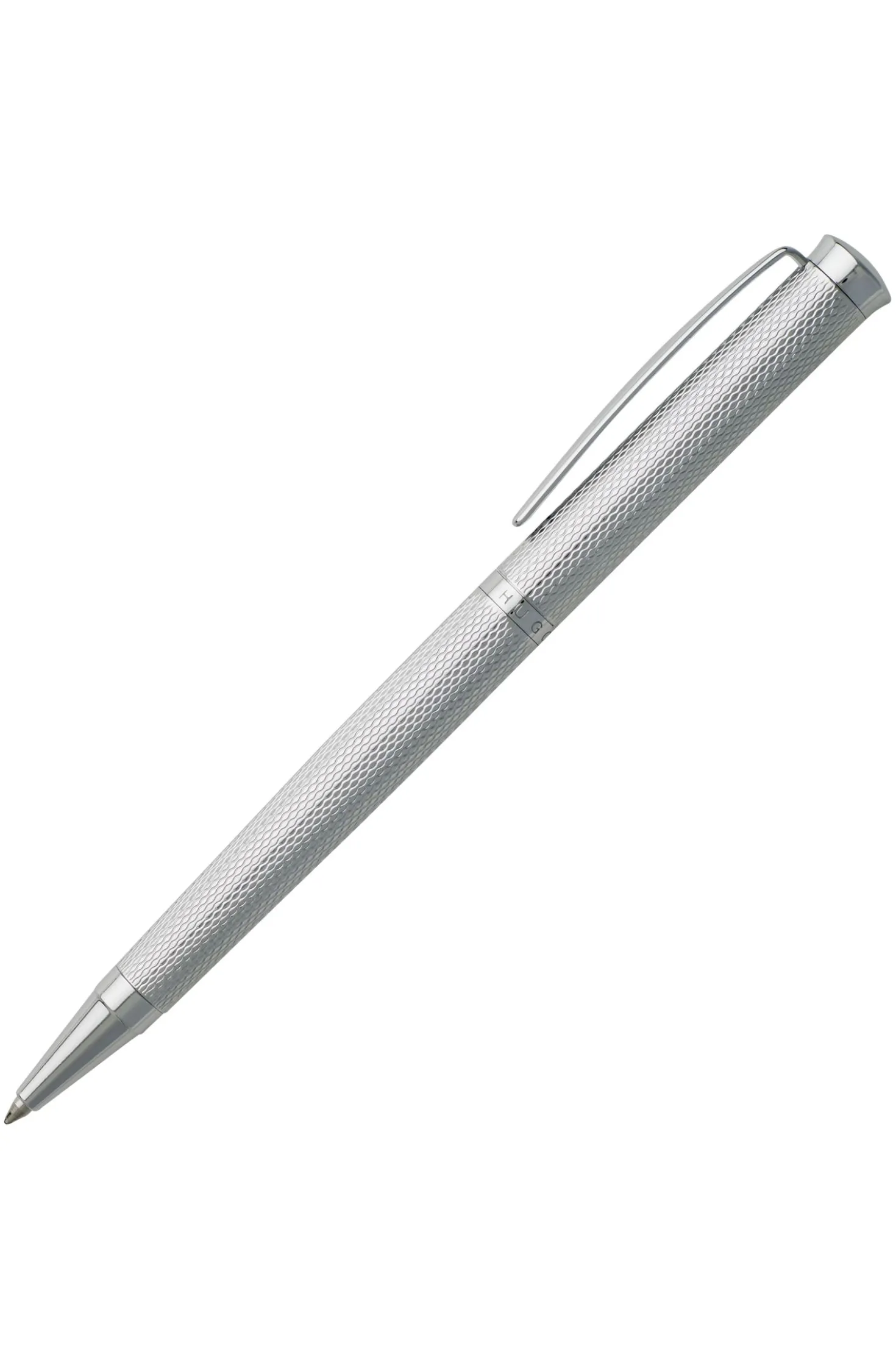 Chrome-plated ballpoint pen with diamond-cut engraving