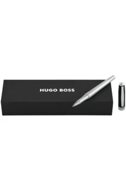 Chrome-plated rollerball pen with black-lacquered cap