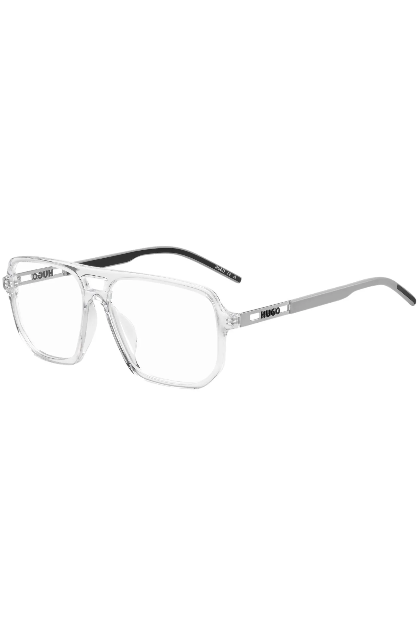Clear-acetate optical frames with cut-out logo