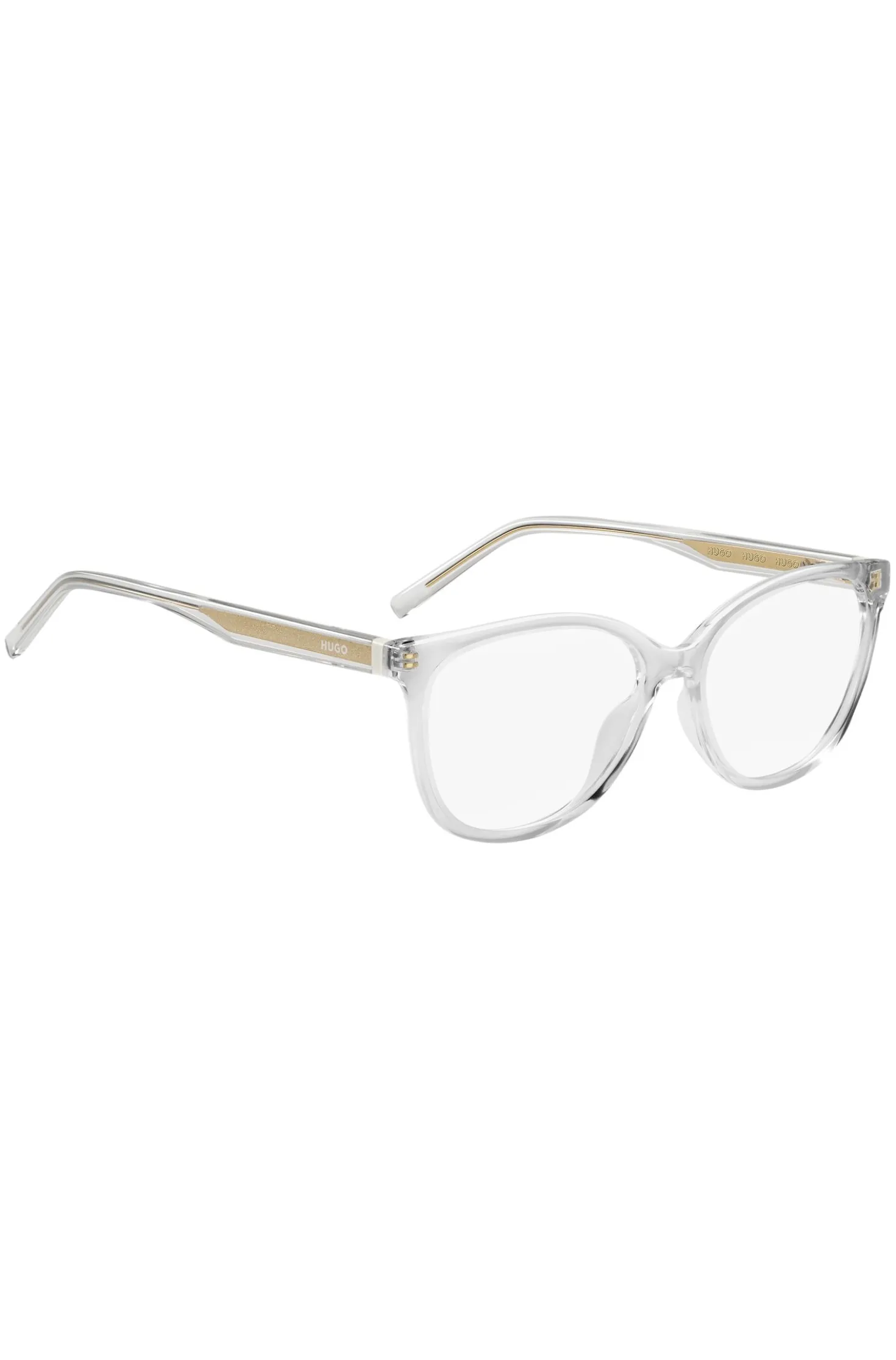 Clear-acetate optical frames with gold-tone core wire