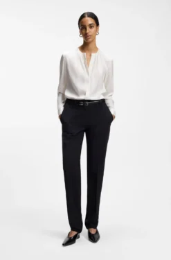 Collarless regular-fit blouse in stretch silk