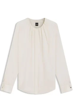 Collarless regular-fit blouse in stretch silk