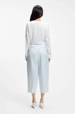 Collarless regular-fit blouse in stretch silk