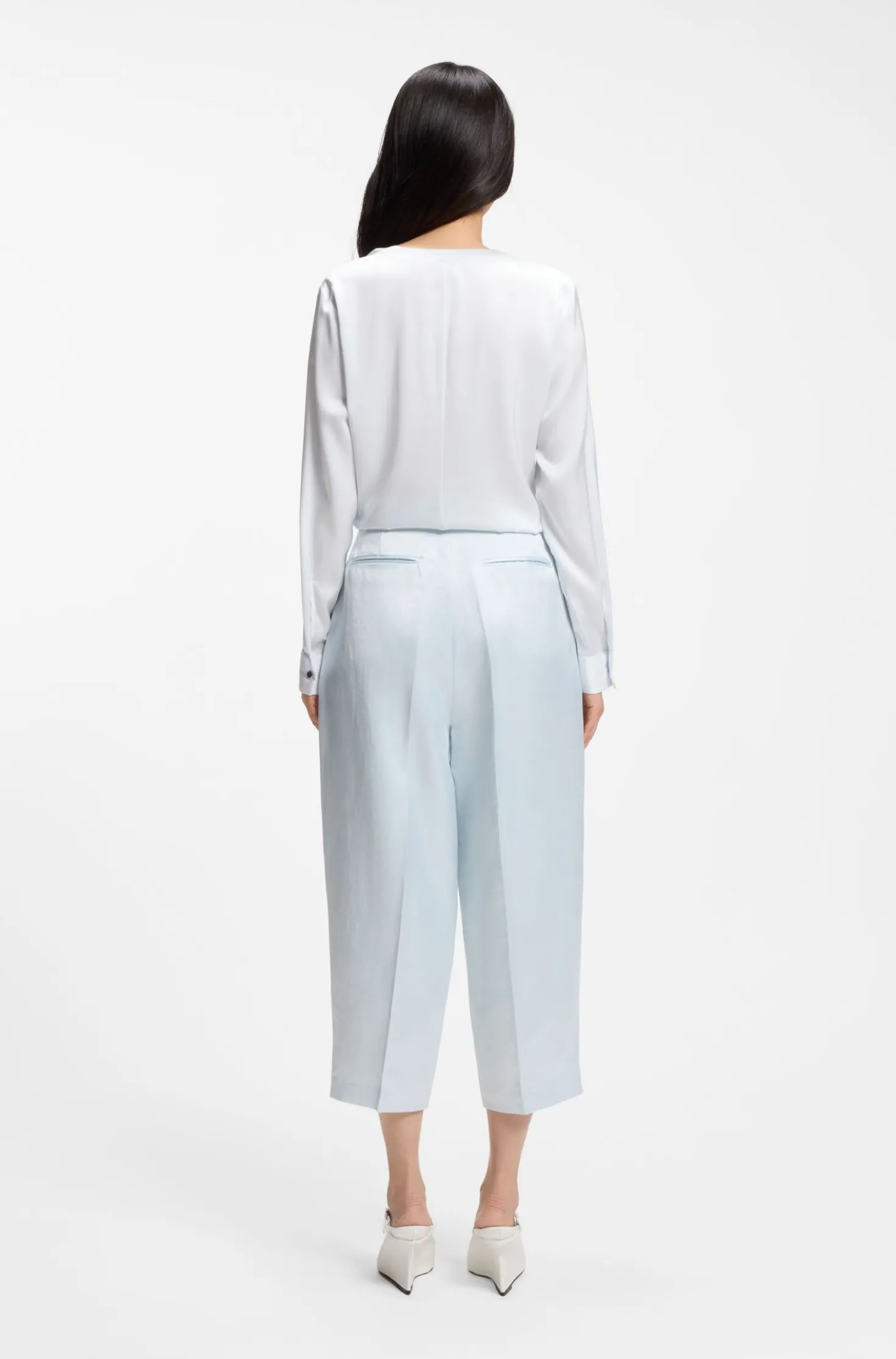Collarless regular-fit blouse in stretch silk