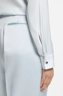Collarless regular-fit blouse in stretch silk