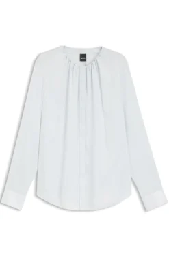 Collarless regular-fit blouse in stretch silk