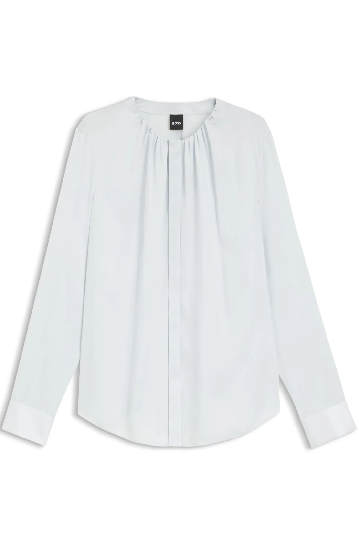 Collarless regular-fit blouse in stretch silk