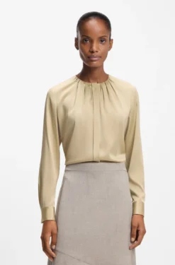Collarless regular-fit blouse in stretch silk