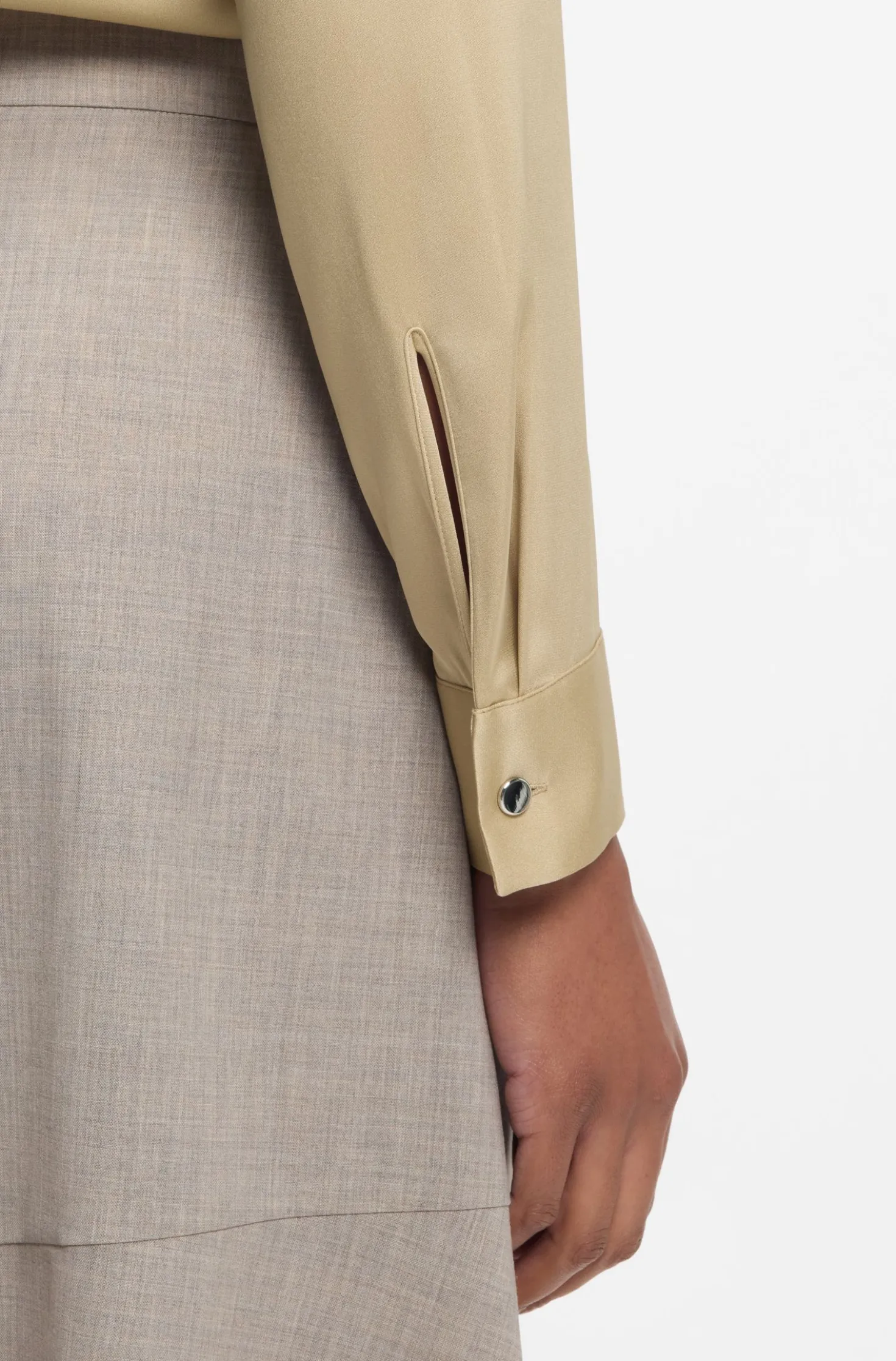 Collarless regular-fit blouse in stretch silk
